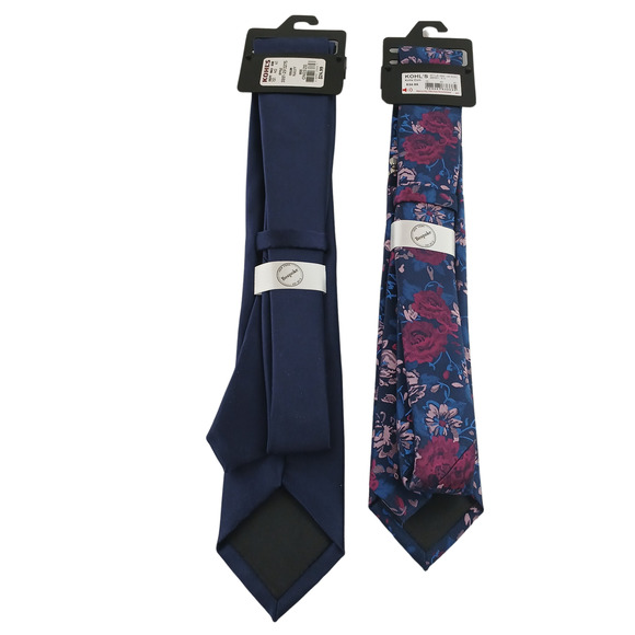 BESPOKE Elegant Men's Ties - Solid Navy Blue & Floral Pattern Blue Pink Red Tie - Picture 3 of 8